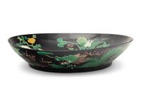 A Chinese Black Ground Famille Verte Porcelain Plate