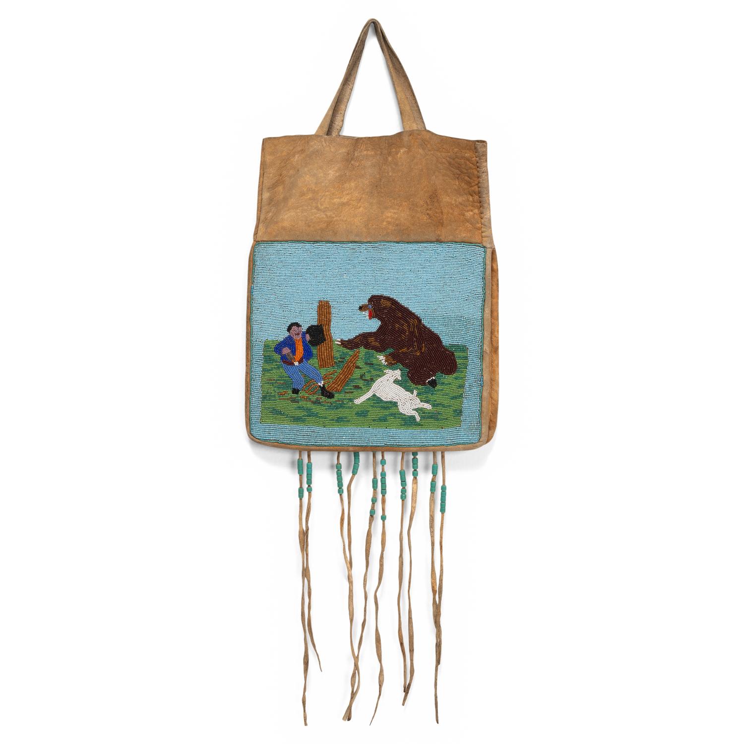 Plateau Beaded Bag, with Bear Hunting Scene