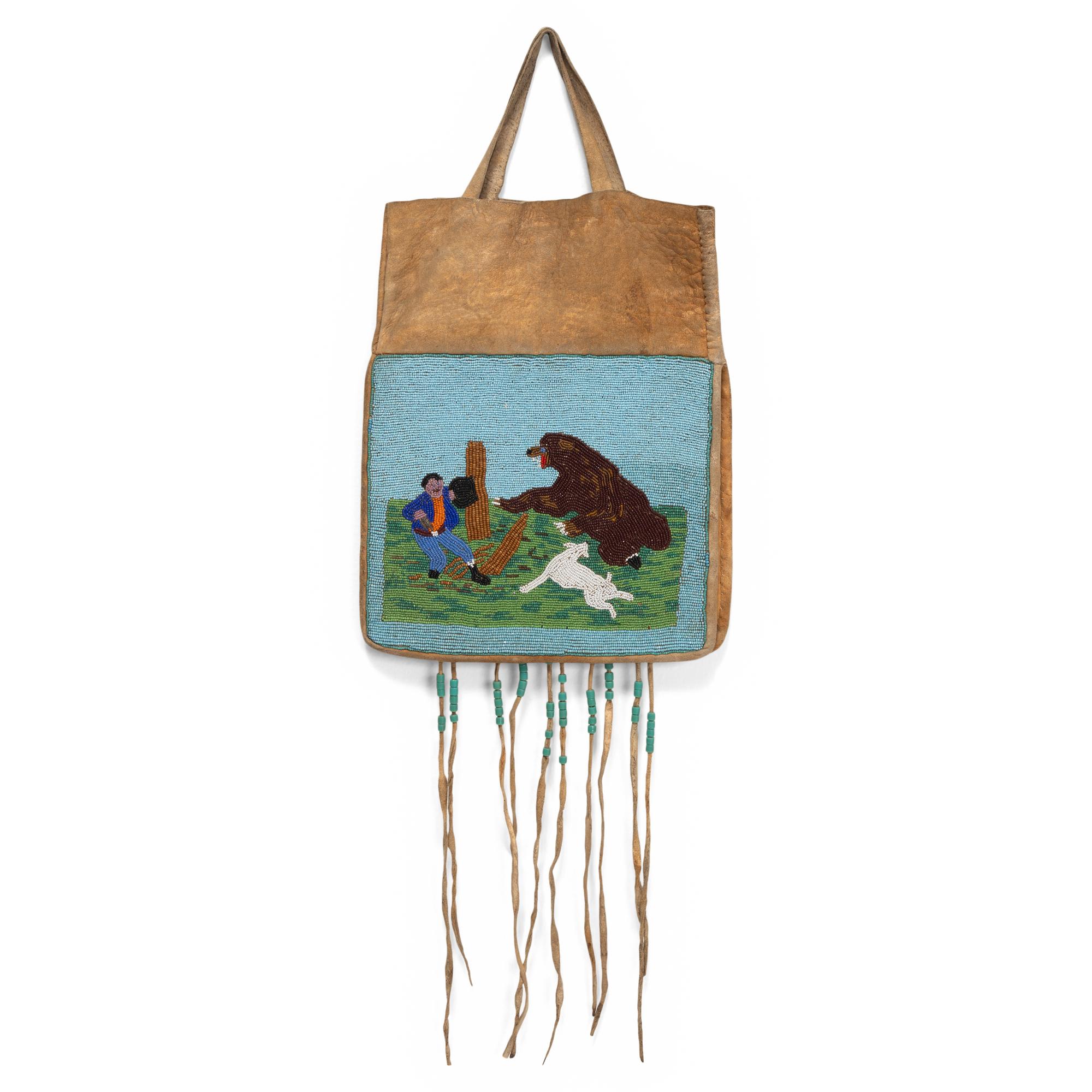 Plateau Beaded Bag, with Bear Hunting Scene