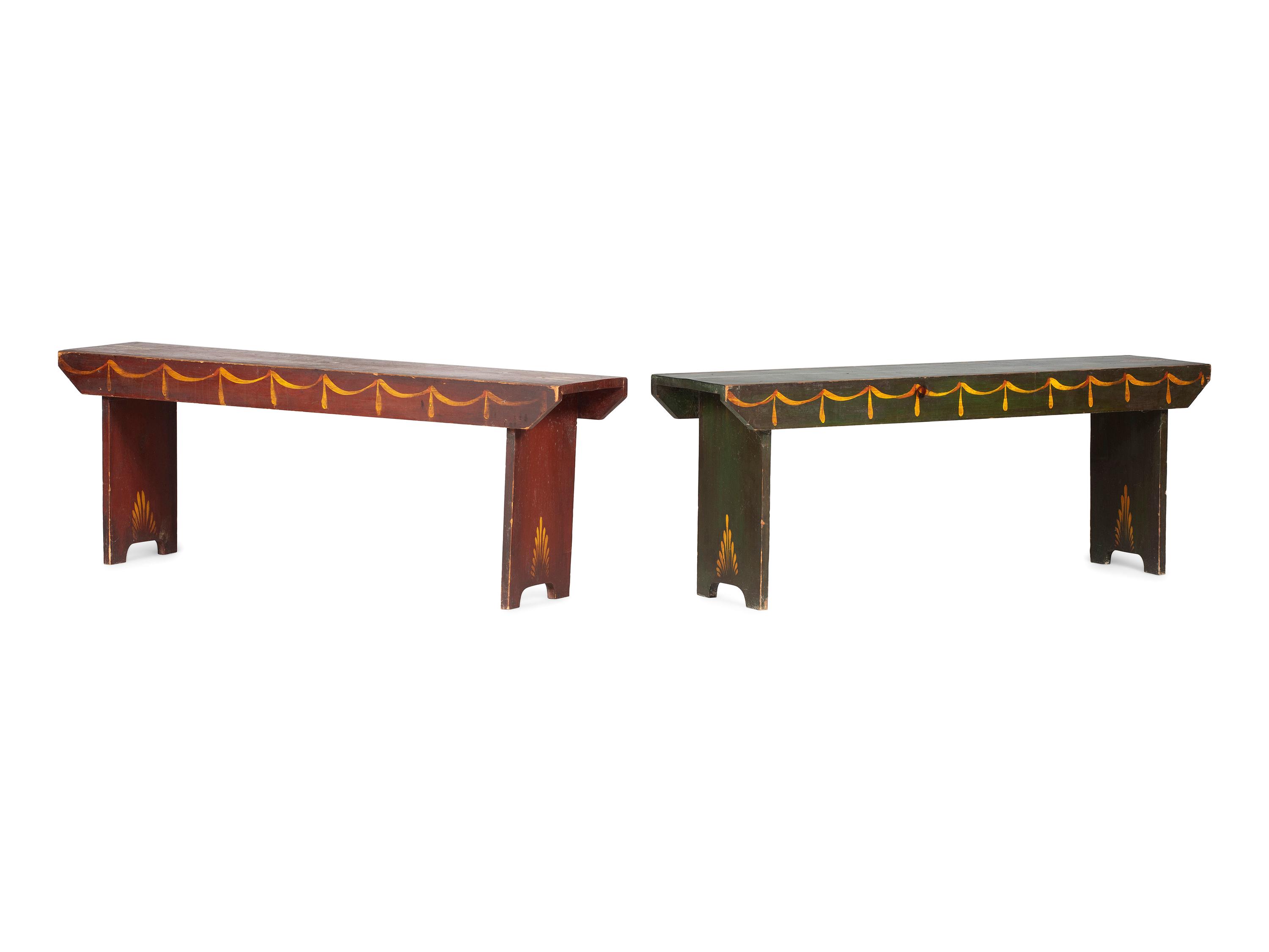 A Peter Hunt Paint-Decorated Dining Table and Benches