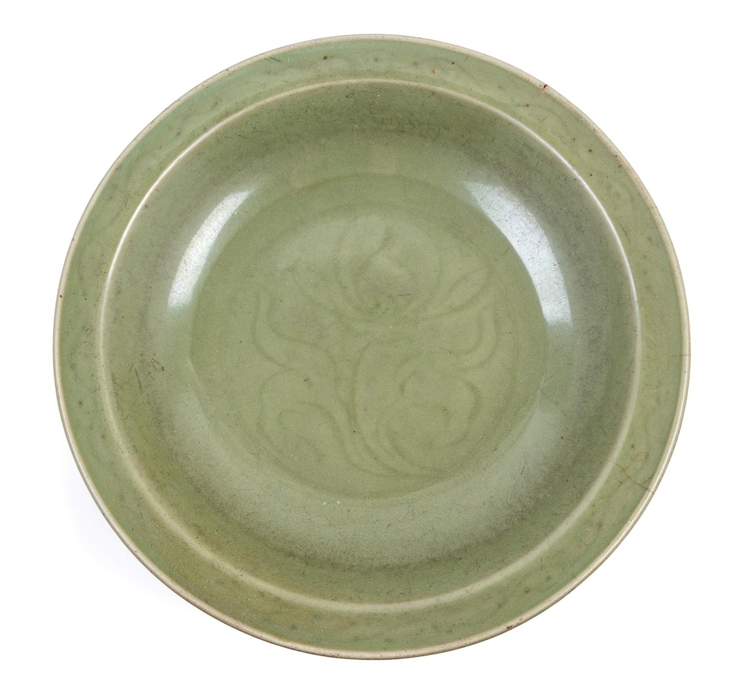 A Longquan Celadon Porcelain Charger Diameter 15 1/4 inches. — MING DYNASTY, LIKELY 15TH CENTURY