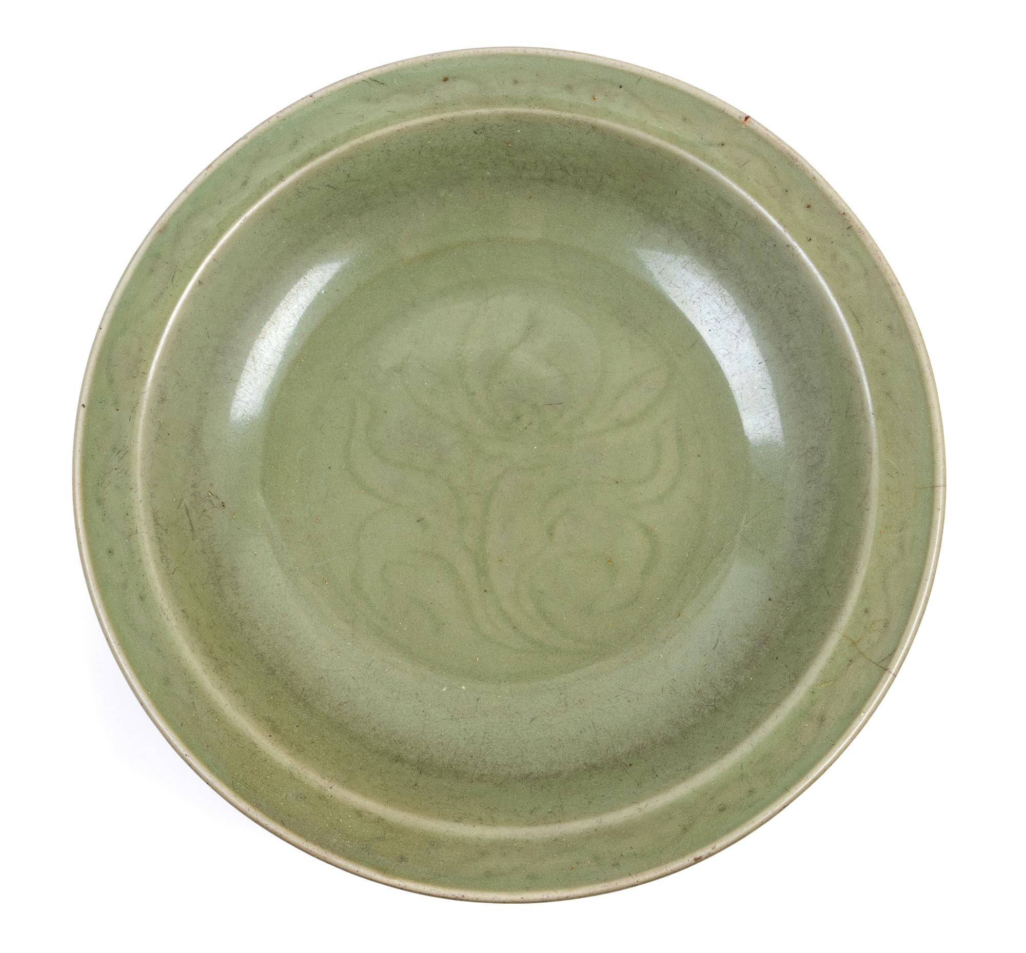 A Longquan Celadon Porcelain Charger Diameter 15 1/4 inches. — MING DYNASTY, LIKELY 15TH CENTURY