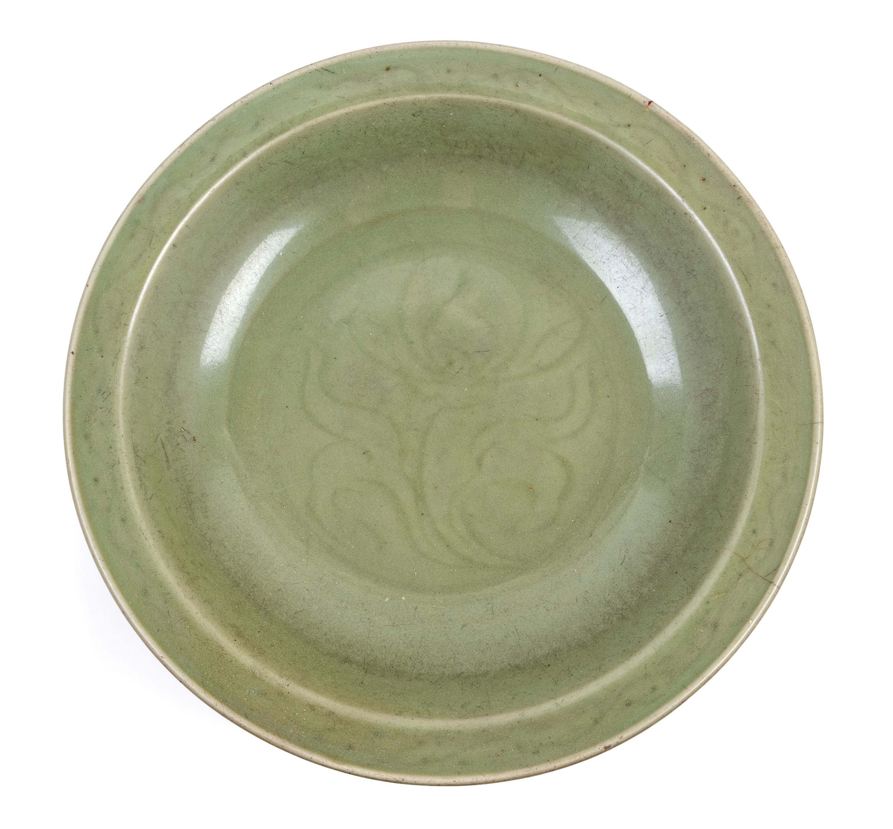 A Longquan Celadon Porcelain Charger Diameter 15 1/4 inches. — MING DYNASTY, LIKELY 15TH CENTURY