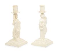 A Pair of English Creamware Figural Candlesticks