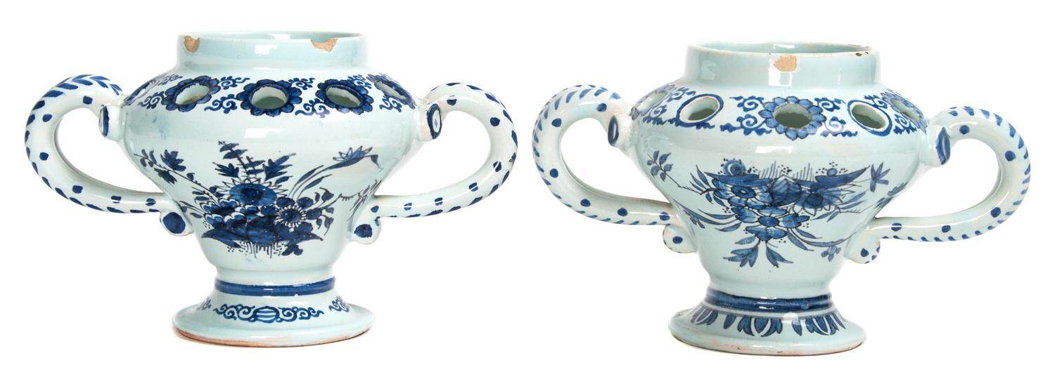 A Pair of Delft Blue and White Tulipieres Height 4 1/2 inches. — 20TH CENTURY