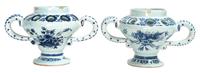 A Pair of Delft Blue and White Tulipieres Height 4 1/2 inches. — 20TH CENTURY