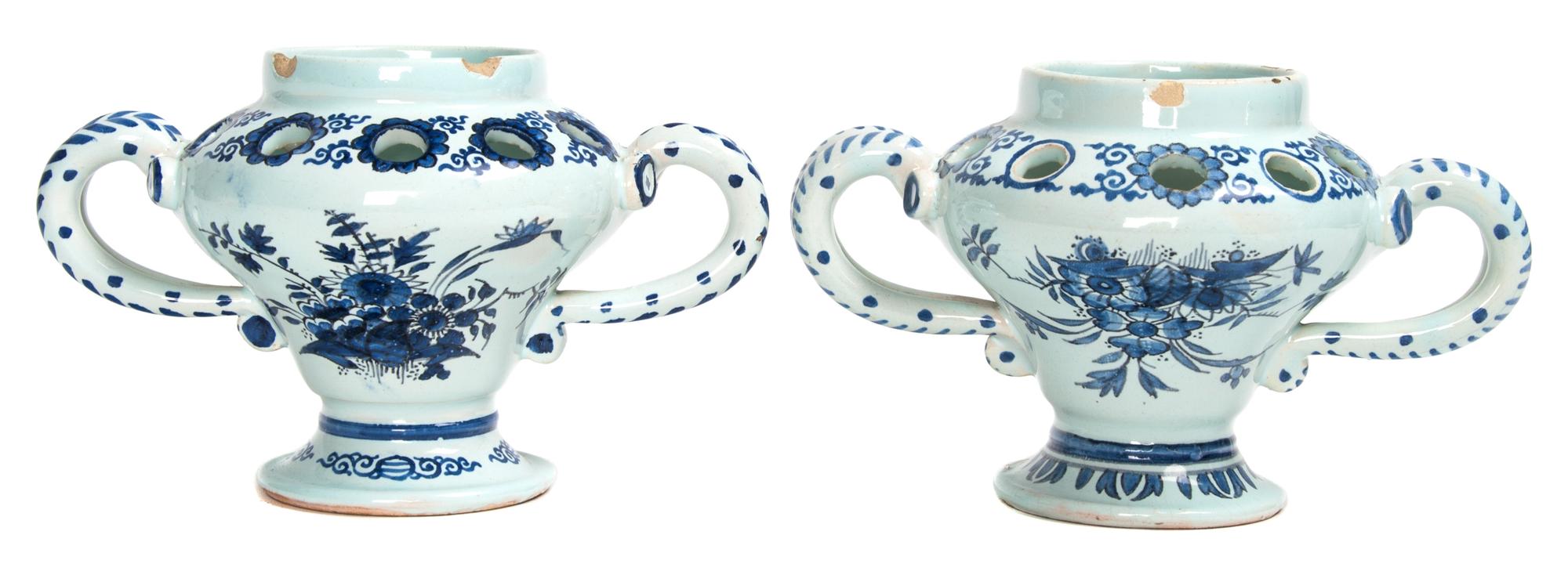 A Pair of Delft Blue and White Tulipieres Height 4 1/2 inches. — 20TH CENTURY