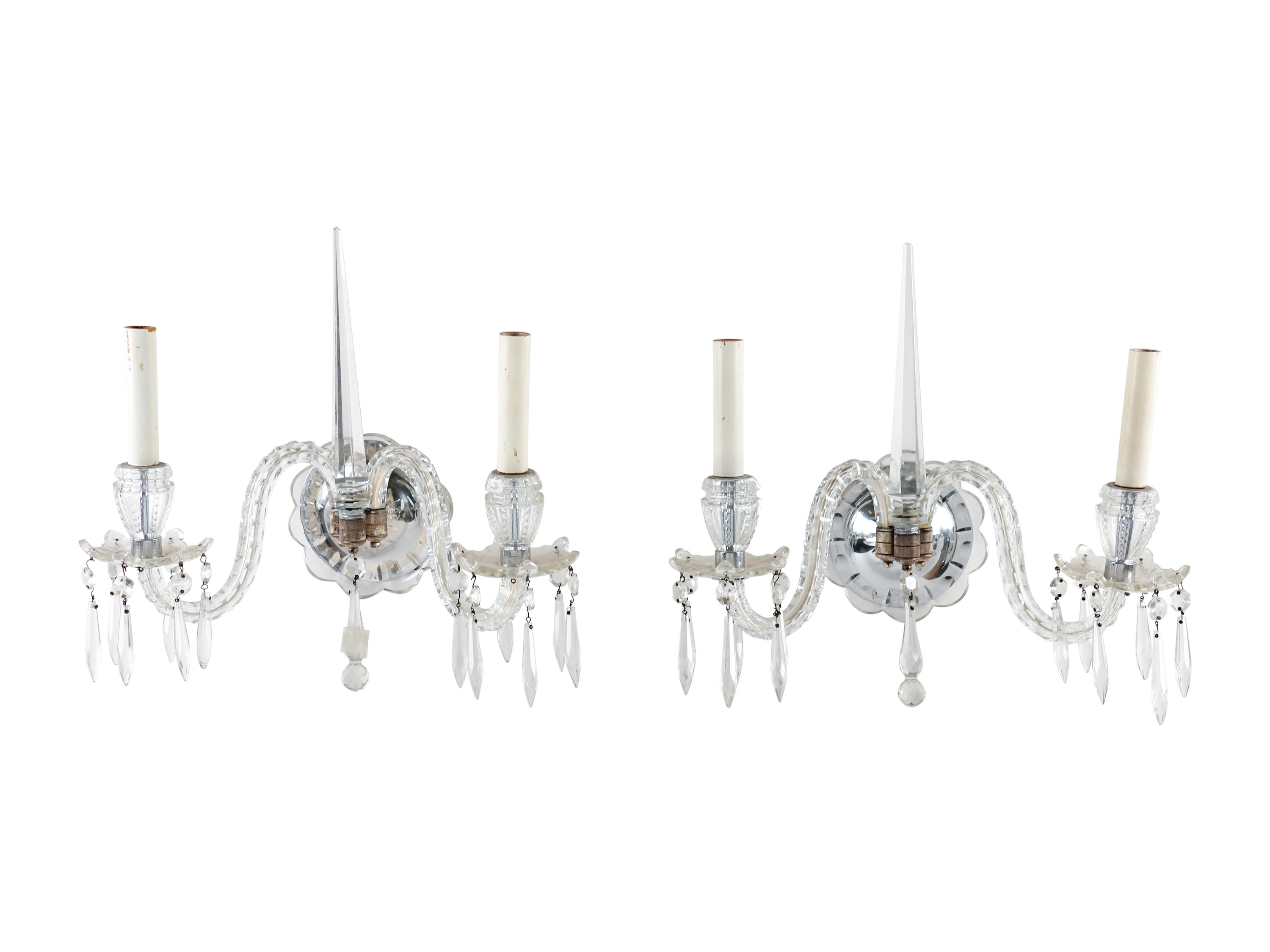 A Pair of Cut Glass Two-Light Sconces