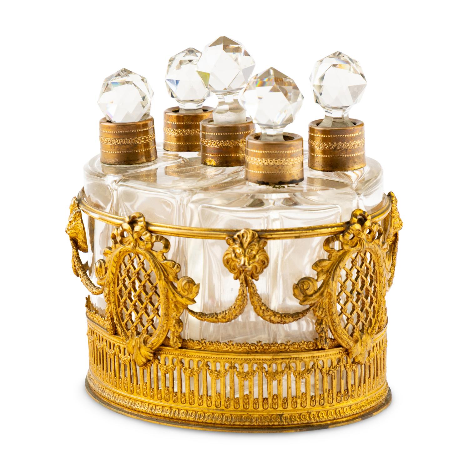 A Palais Royal Gilt Bronze and Cut Glass Scent Caddy