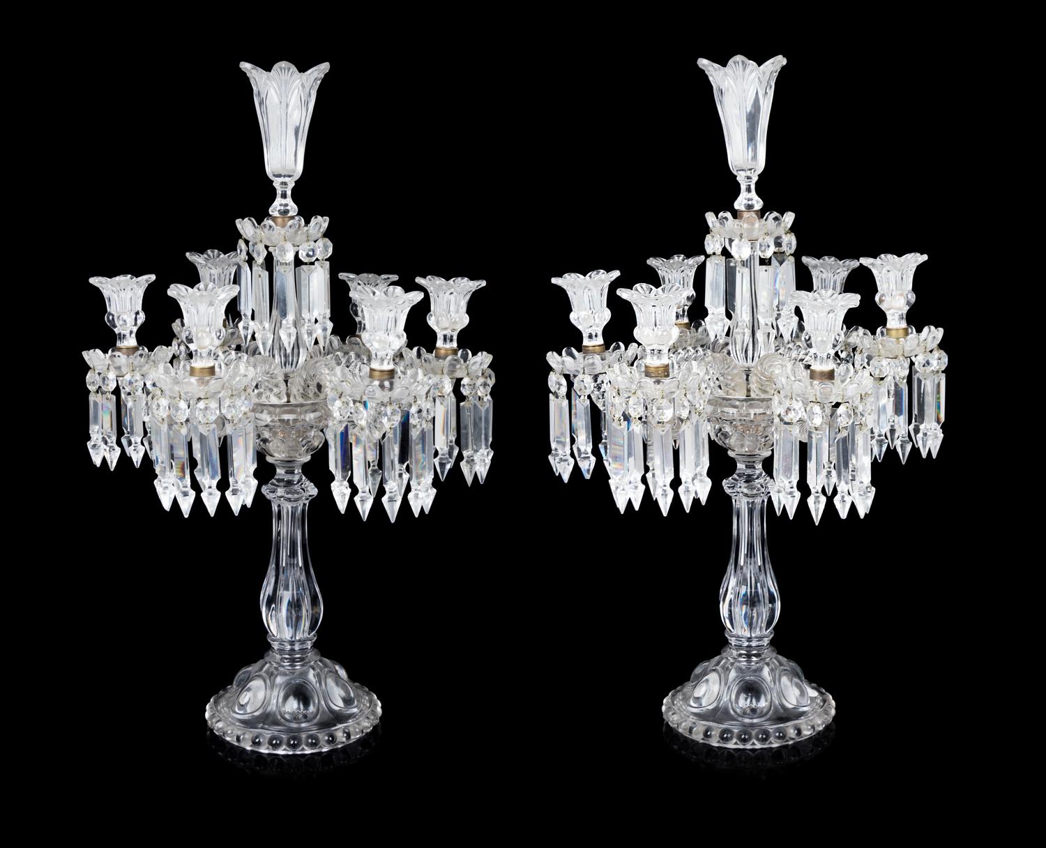 A Pair of Baccarat Cut Glass Candelabra
