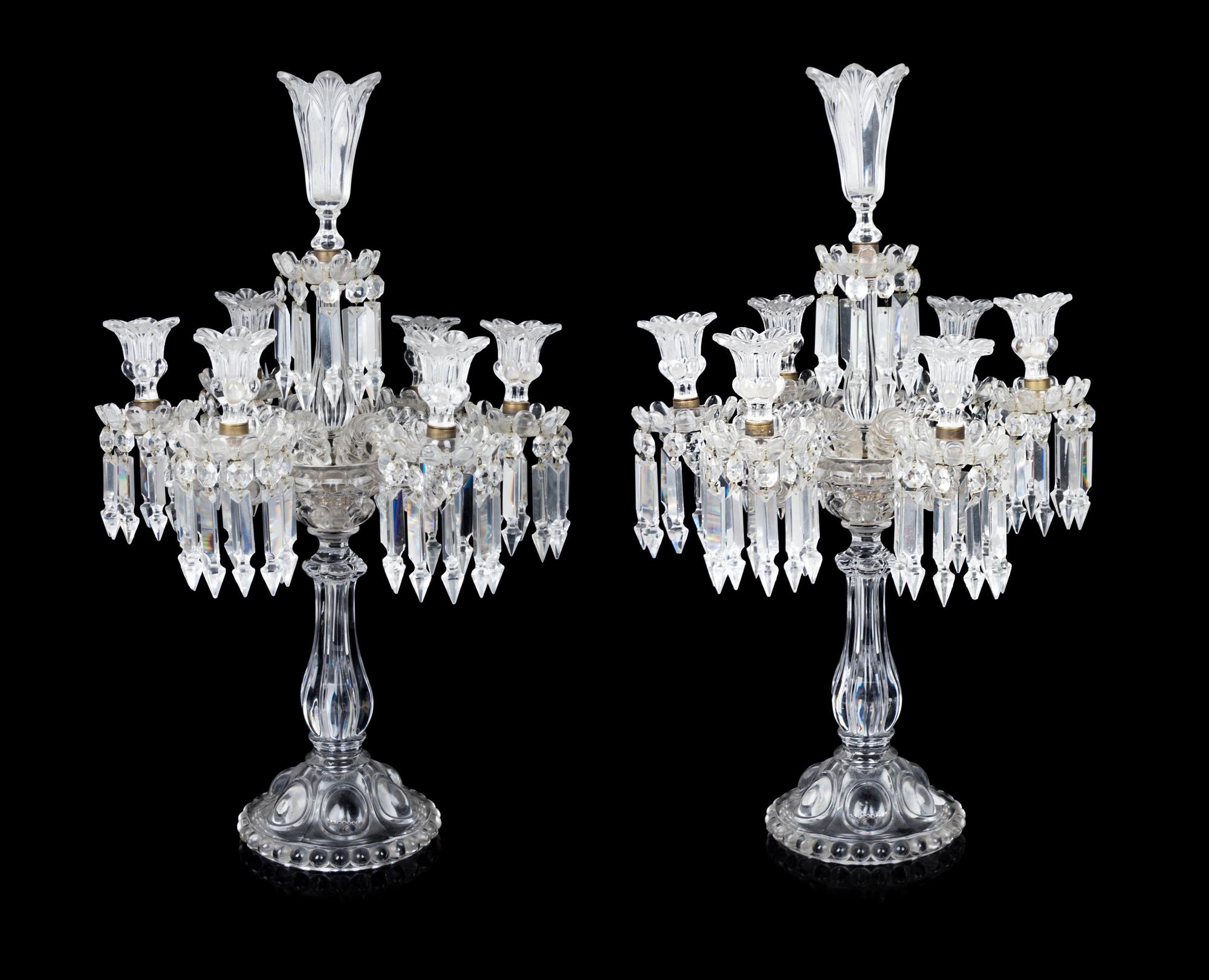 A Pair of Baccarat Cut Glass Candelabra