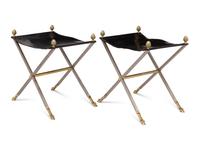 A Pair of Steel and Leather Campaign Stools