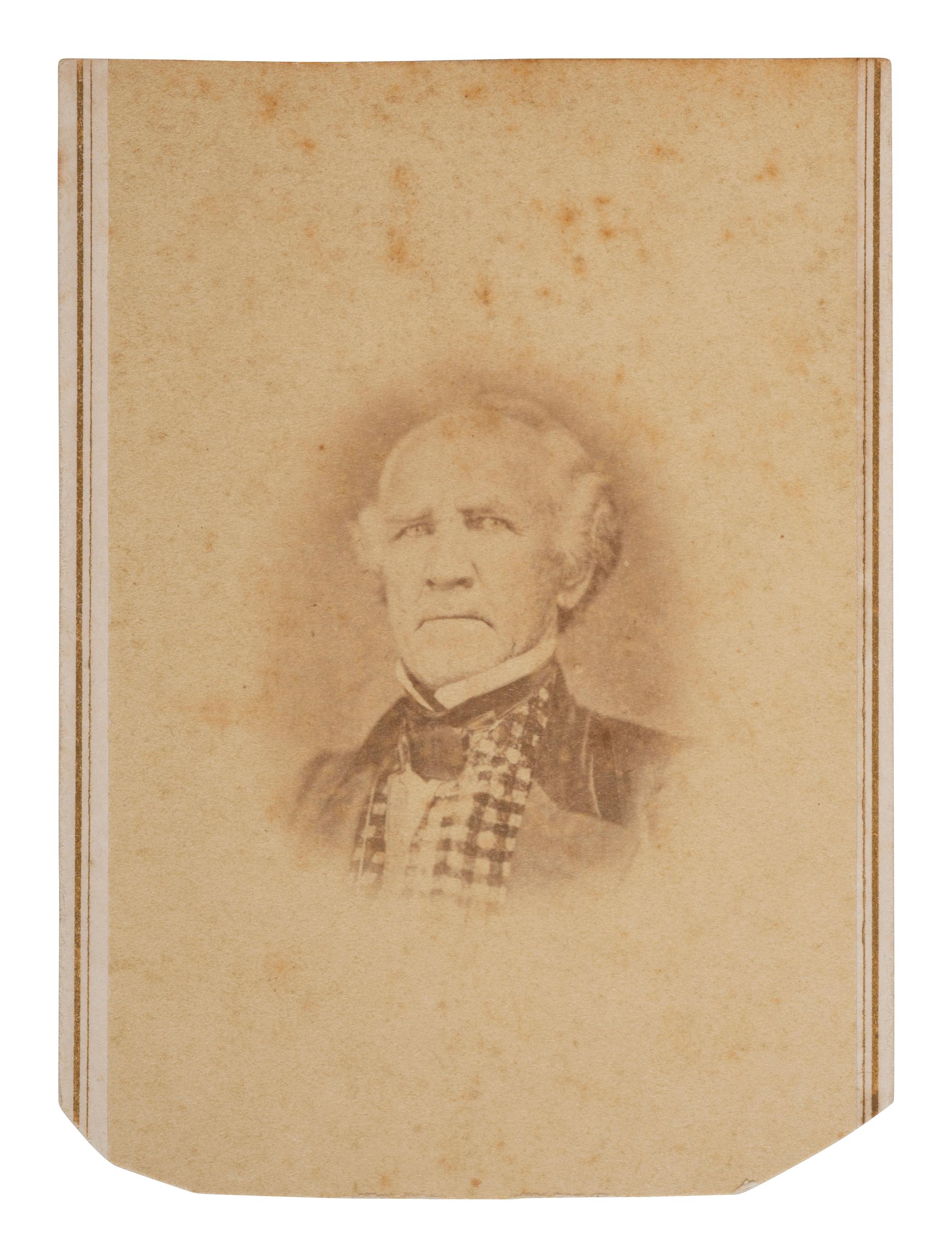[TEXAS -- HOUSTON, Sam (1793-1863)]. CDV of Houston wearing a plaid vest. N.p., ca 1860s.