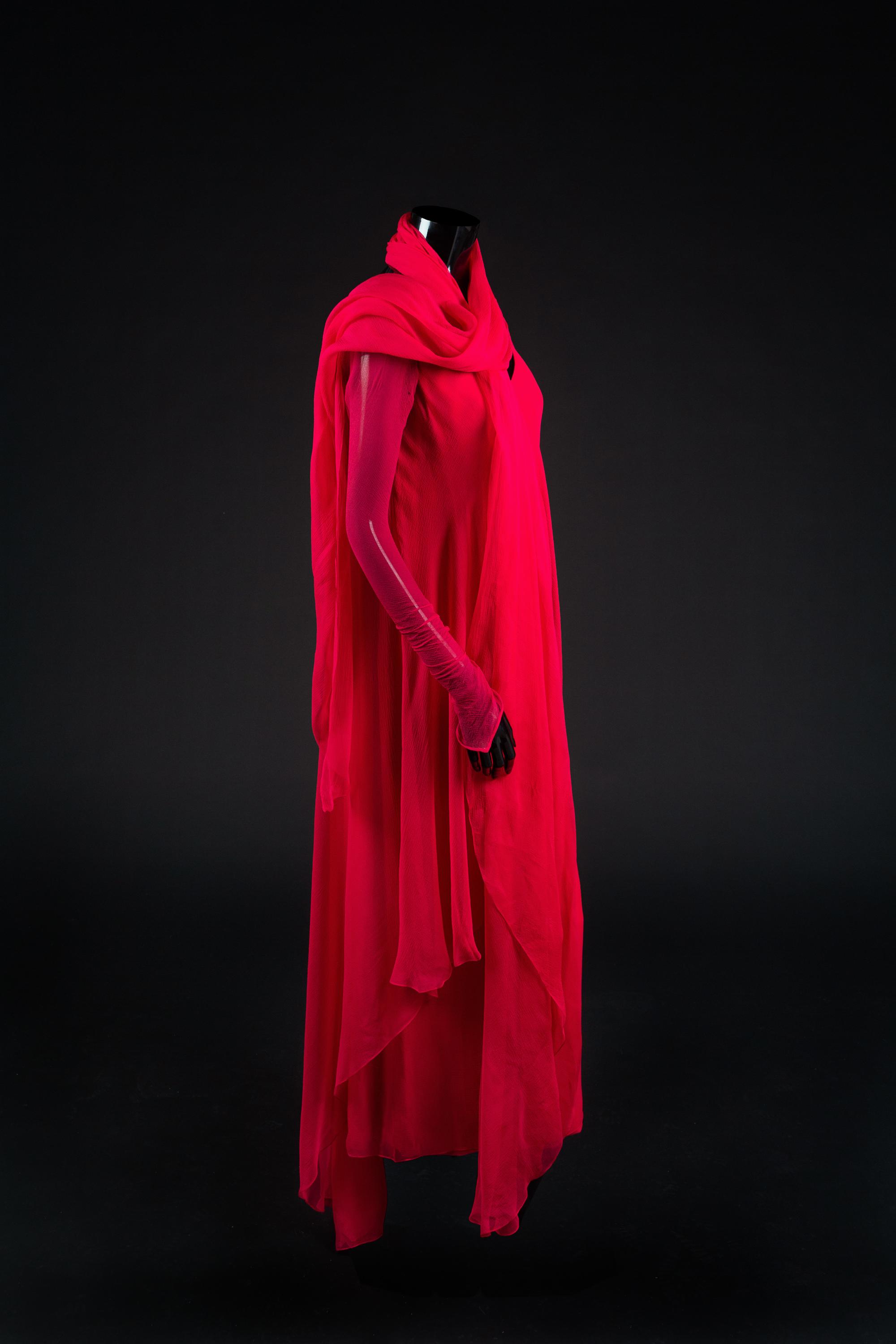 Dress, Shawl, Earrings, Ring and Bag, 1988. Dress designed by Paul Zastupnevitch and made by Western Costume Company in Los Angeles — Worn by Olivia de Havilland for the 60th Academy Awards in 1988 when she presented the award for best art direction.
