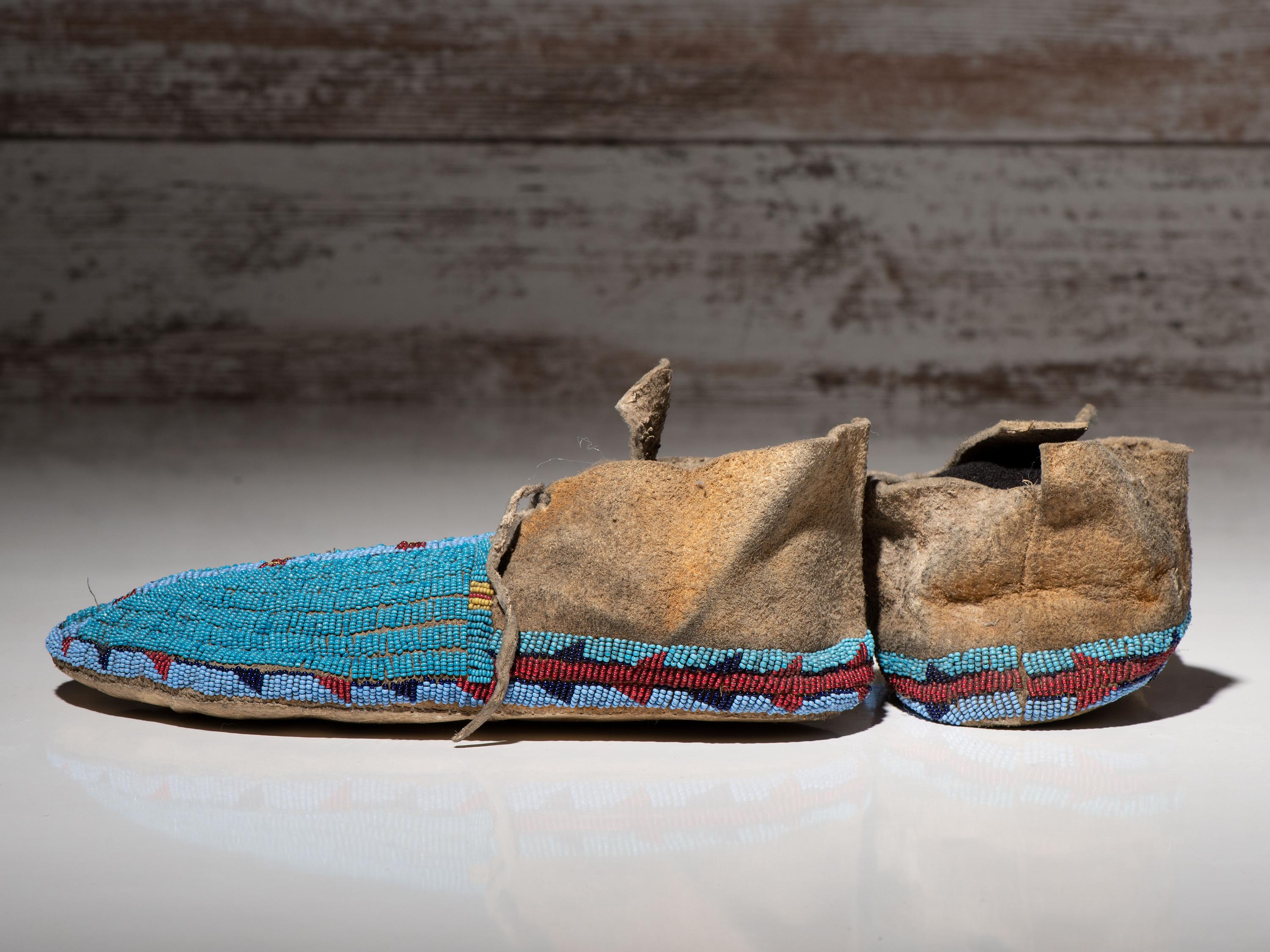 Central Plains Beaded Buffalo Hide Moccasins