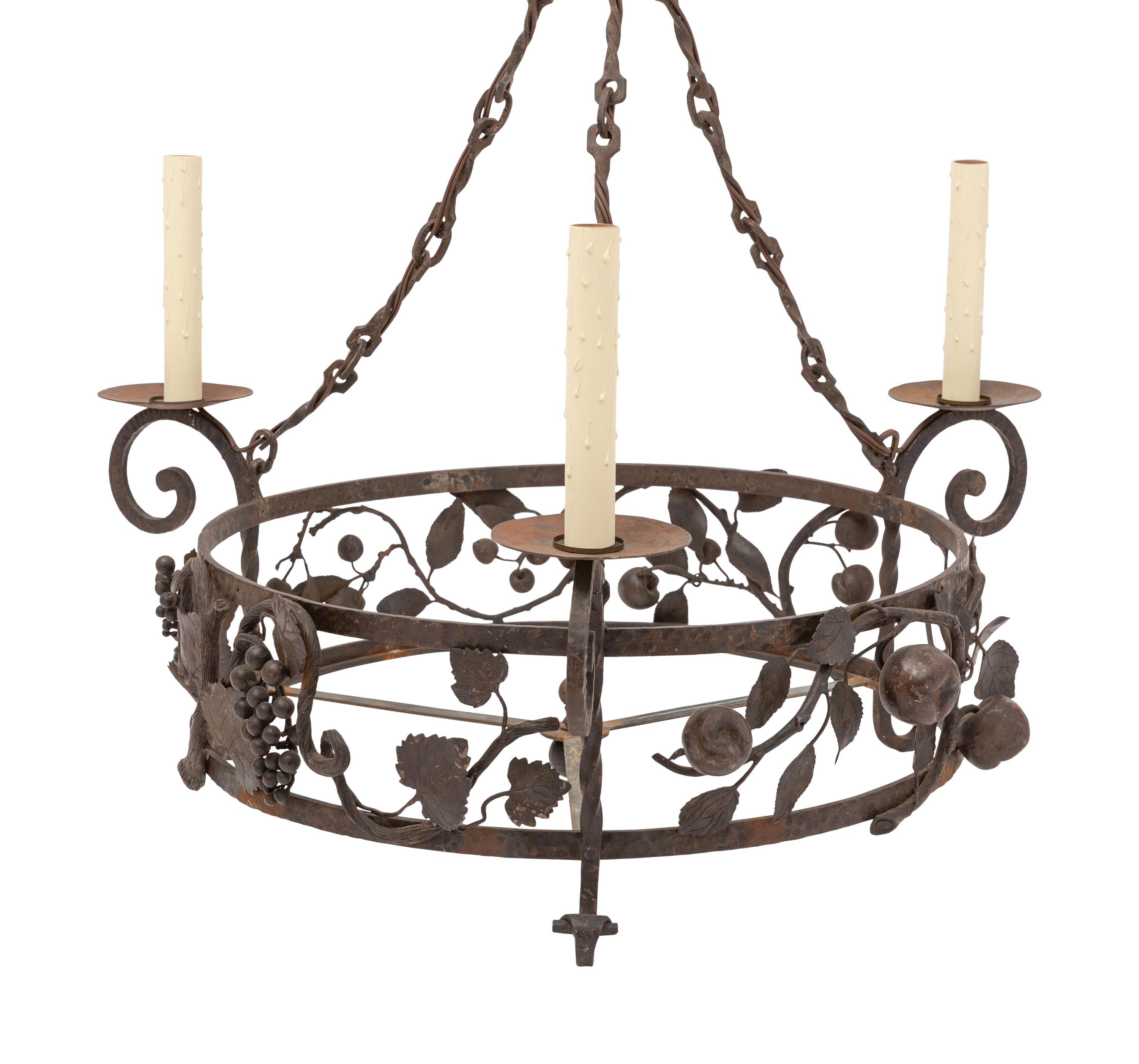 A Spanish Style Wrought Iron Three-Light Chandelier