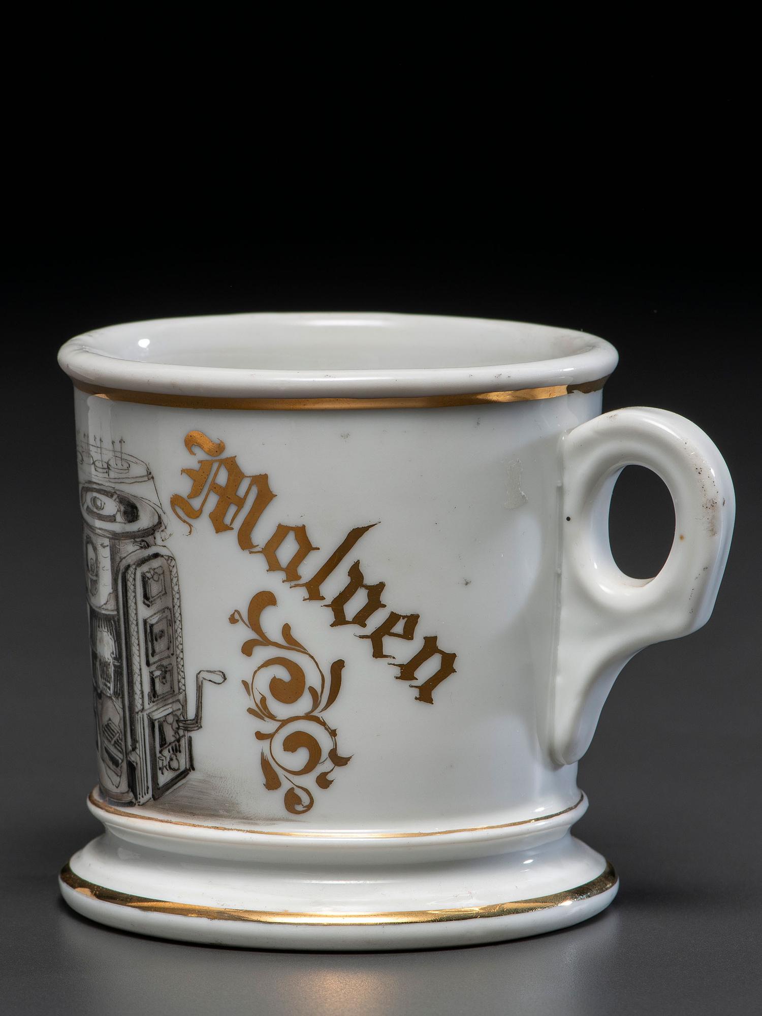 A Porcelain Occupational Shaving Mug Depicting a Cutaway Boiler