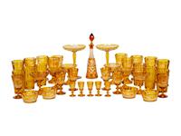 A Bohemian Amber Etched Glass Table Service