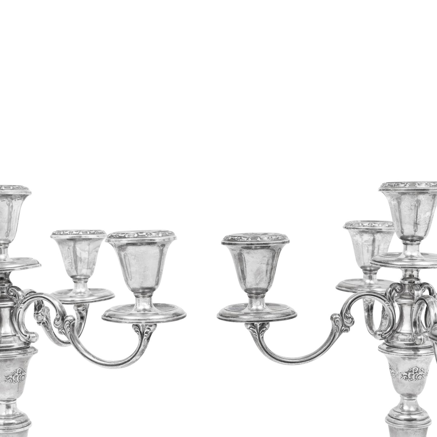 A Pair of American Silver Five-Light Candelabra