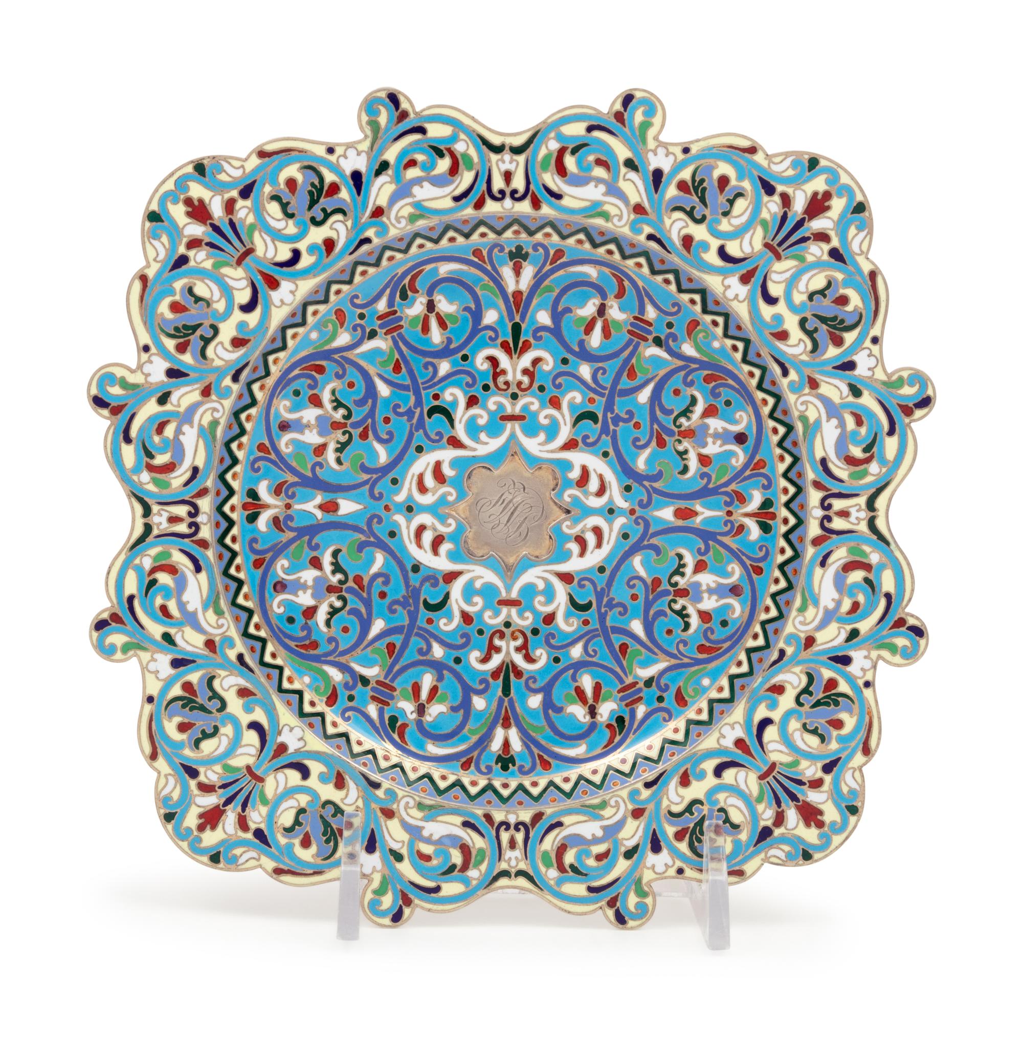 A Russian Silver and Enamel Salver