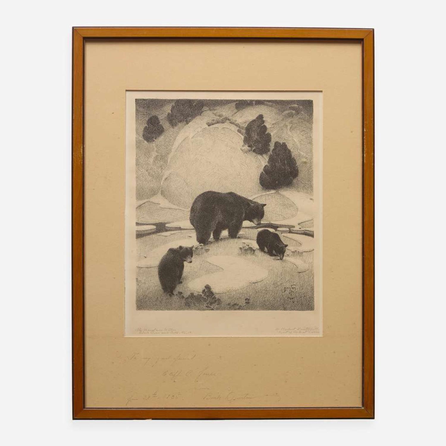 William Herbert Dunton (American, 1878-1936) The Mountain Mother, Black Bear and Cubs