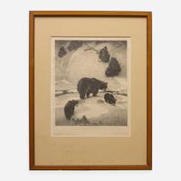 William Herbert Dunton (American, 1878-1936) The Mountain Mother, Black Bear and Cubs