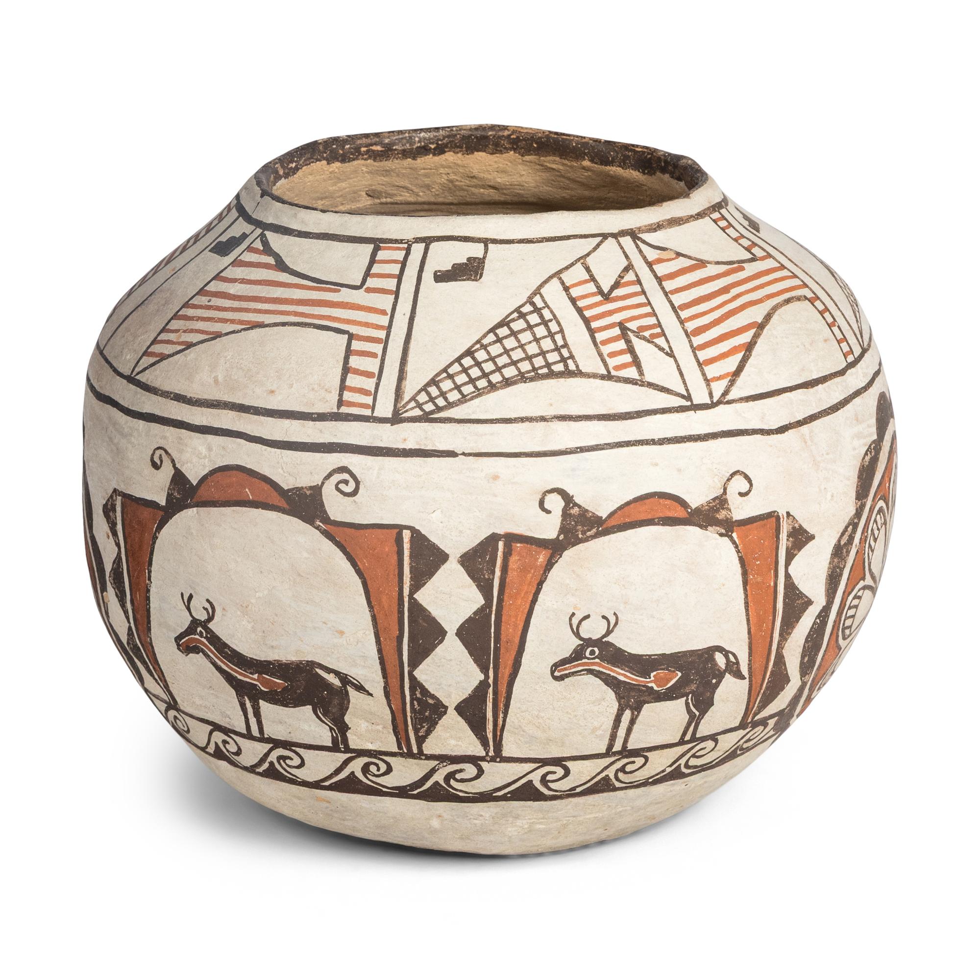 Nellie Bica (Zuni, 1905-1998) — Pottery Bowl, with Heartline Deer