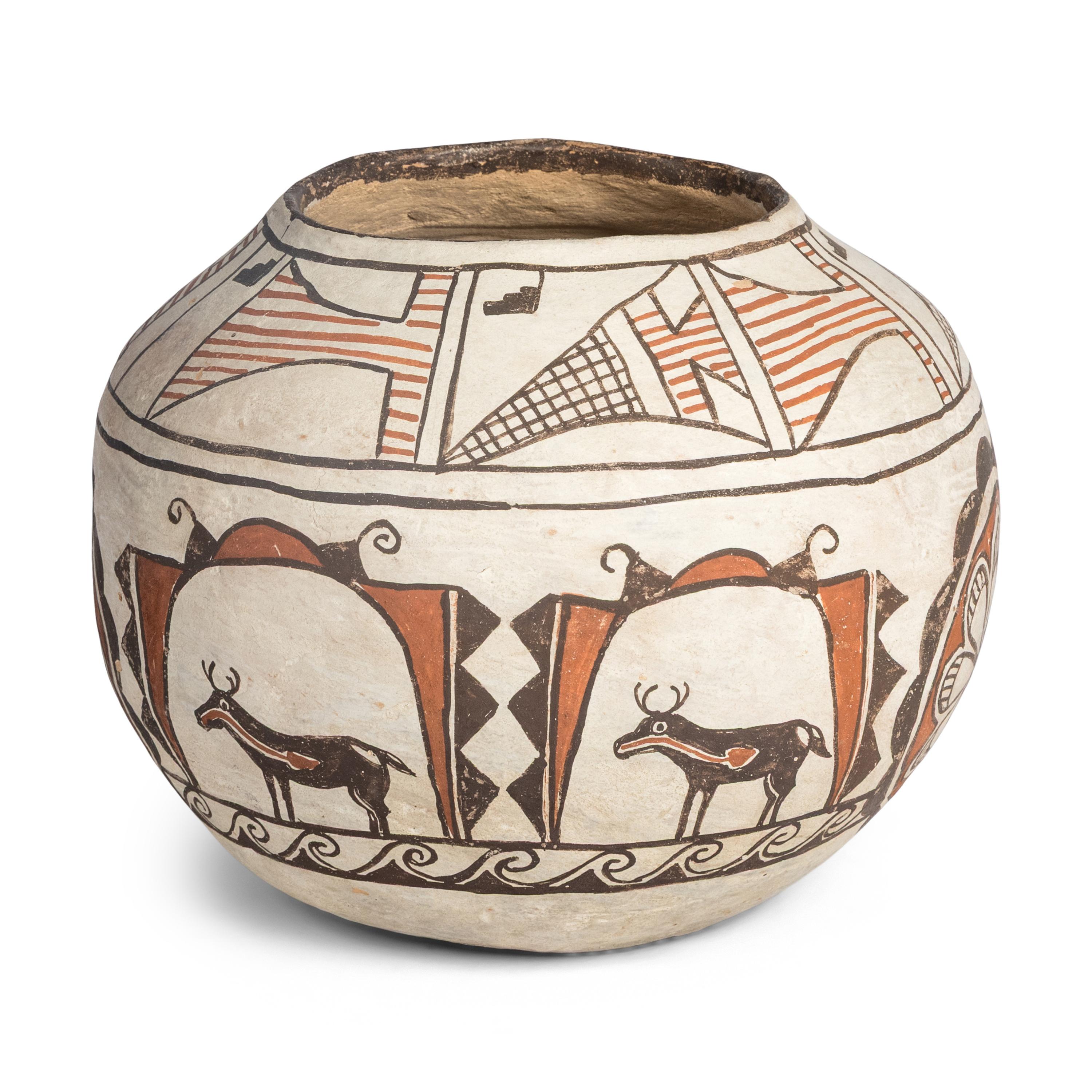 Nellie Bica (Zuni, 1905-1998) — Pottery Bowl, with Heartline Deer