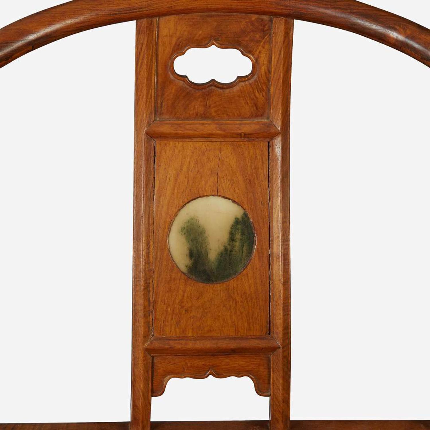 A pair of Chinese marble-inset hardwood continuous back armchairs 硬木嵌大理石圈椅一对
