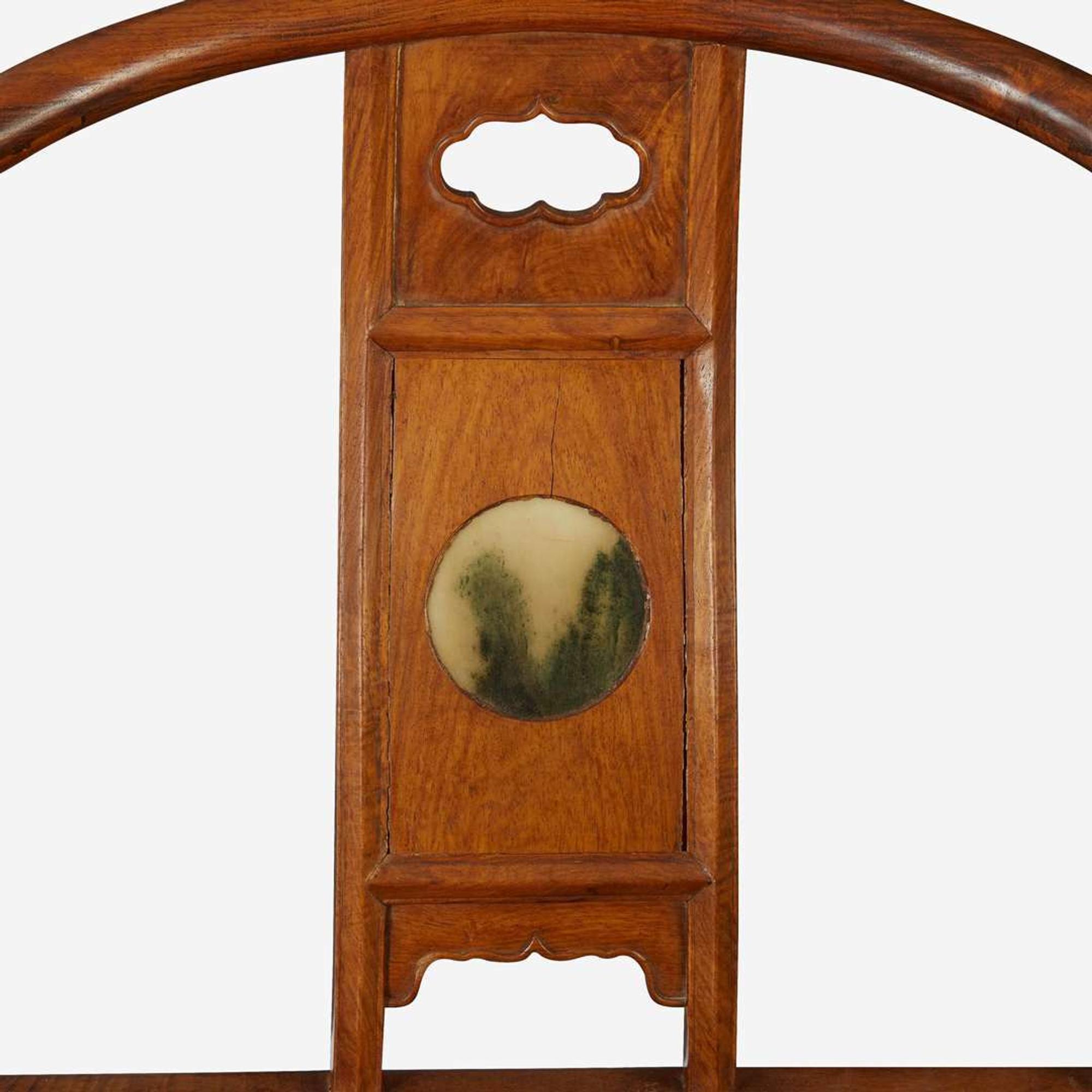 A pair of Chinese marble-inset hardwood continuous back armchairs 硬木嵌大理石圈椅一对