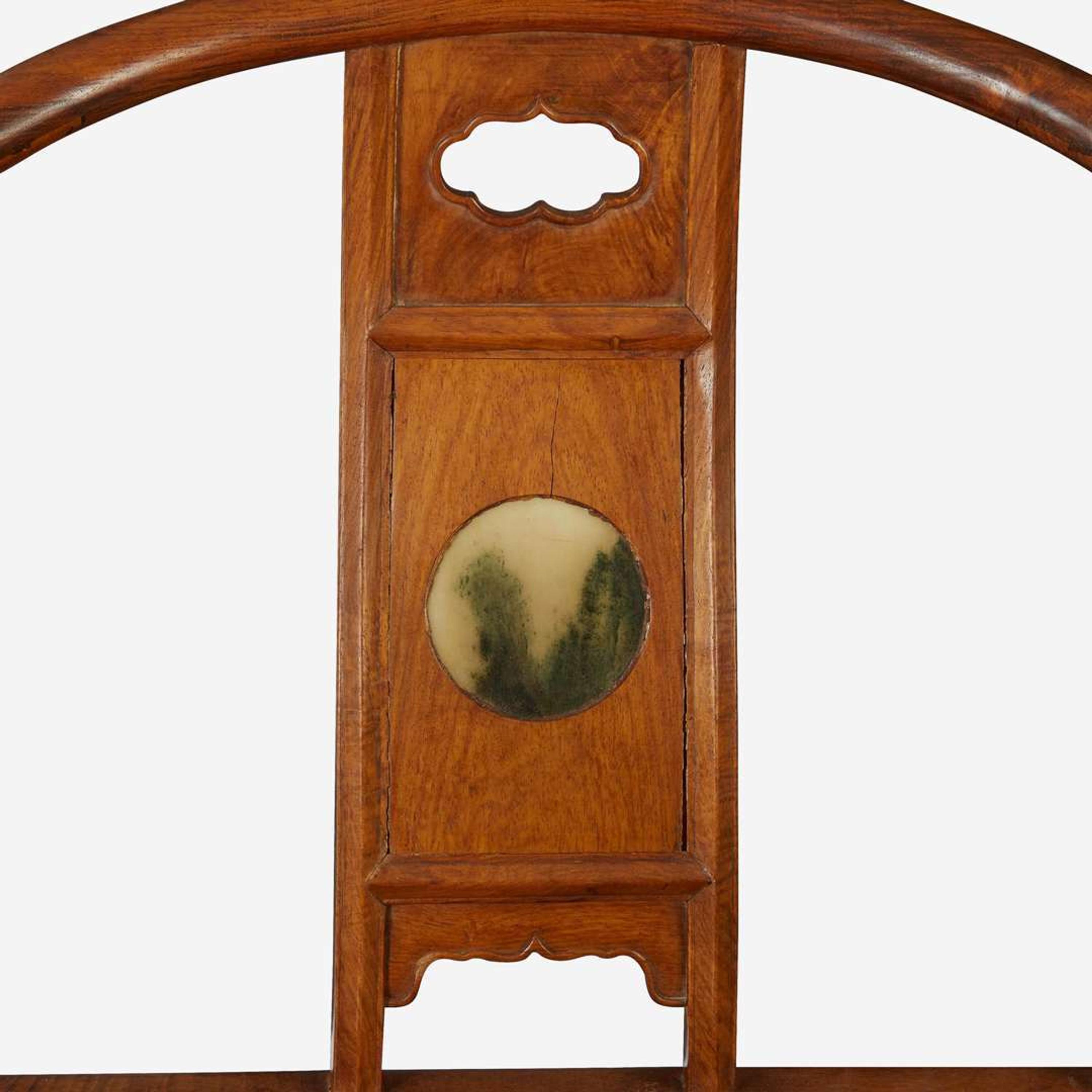 A pair of Chinese marble-inset hardwood continuous back armchairs 硬木嵌大理石圈椅一对