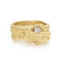 E. DUCA, HAMMERED YELLOW GOLD AND DIAMOND RING