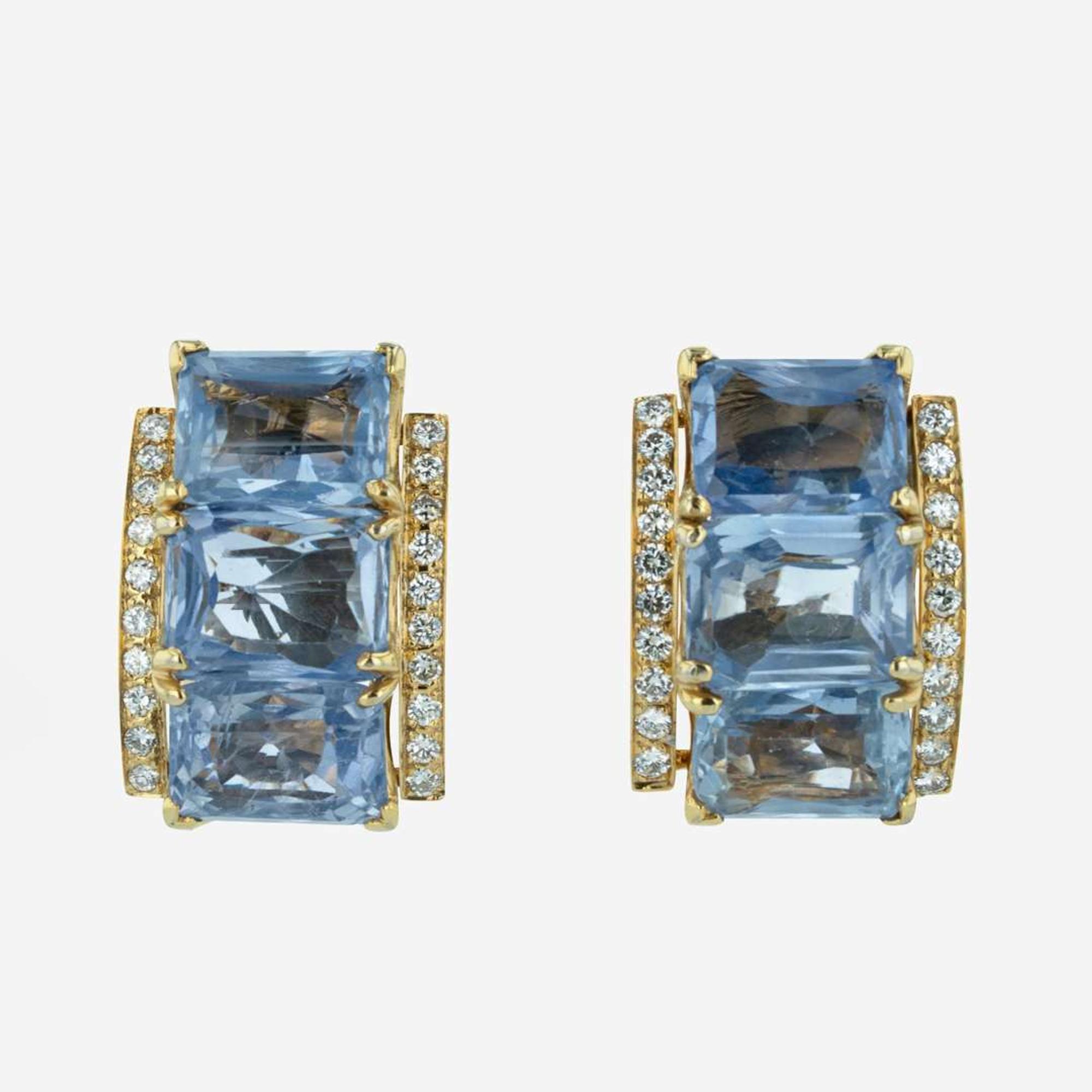 14K Yellow Gold, Sapphire, and Diamond Earrings