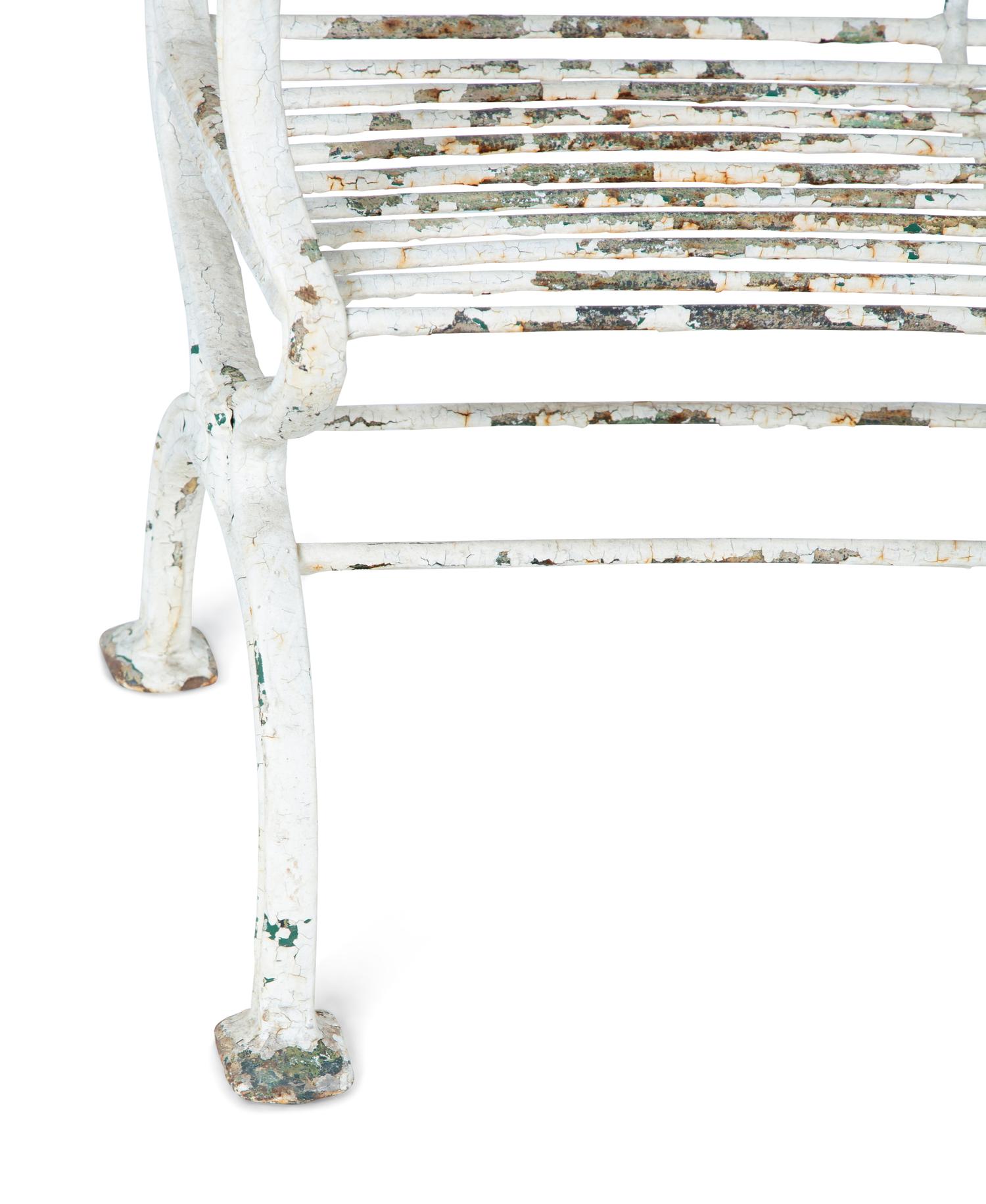 A White-Painted Iron Garden Bench