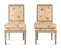 A Pair of Louis XVI Carved and Gray-Painted Side Chairs