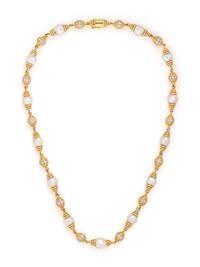 YELLOW GOLD, DIAMOND AND CULTURED BAROQUE PEARL NECKLACE