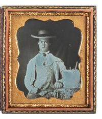 [EARLY PHOTOGRAPHY]. Sixth plate daguerreotype of a painter with his brush and bucket.