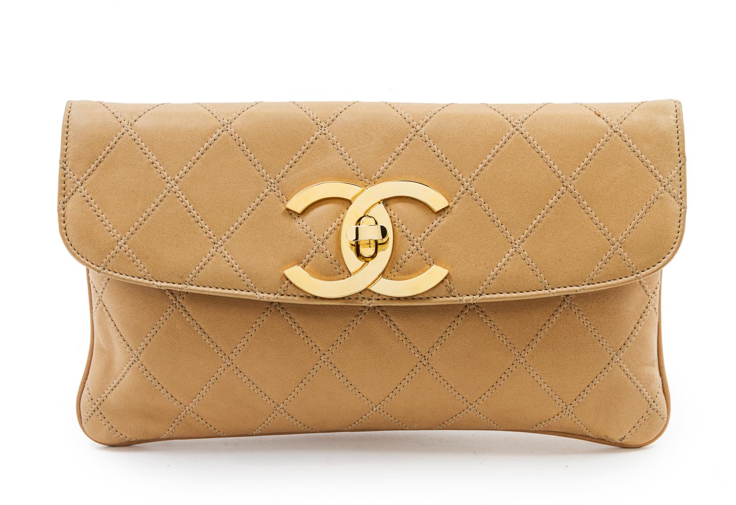 A Chanel Tan Quilted Leather Flap Clutch, 10 x 5 1/2 x 1 inches.