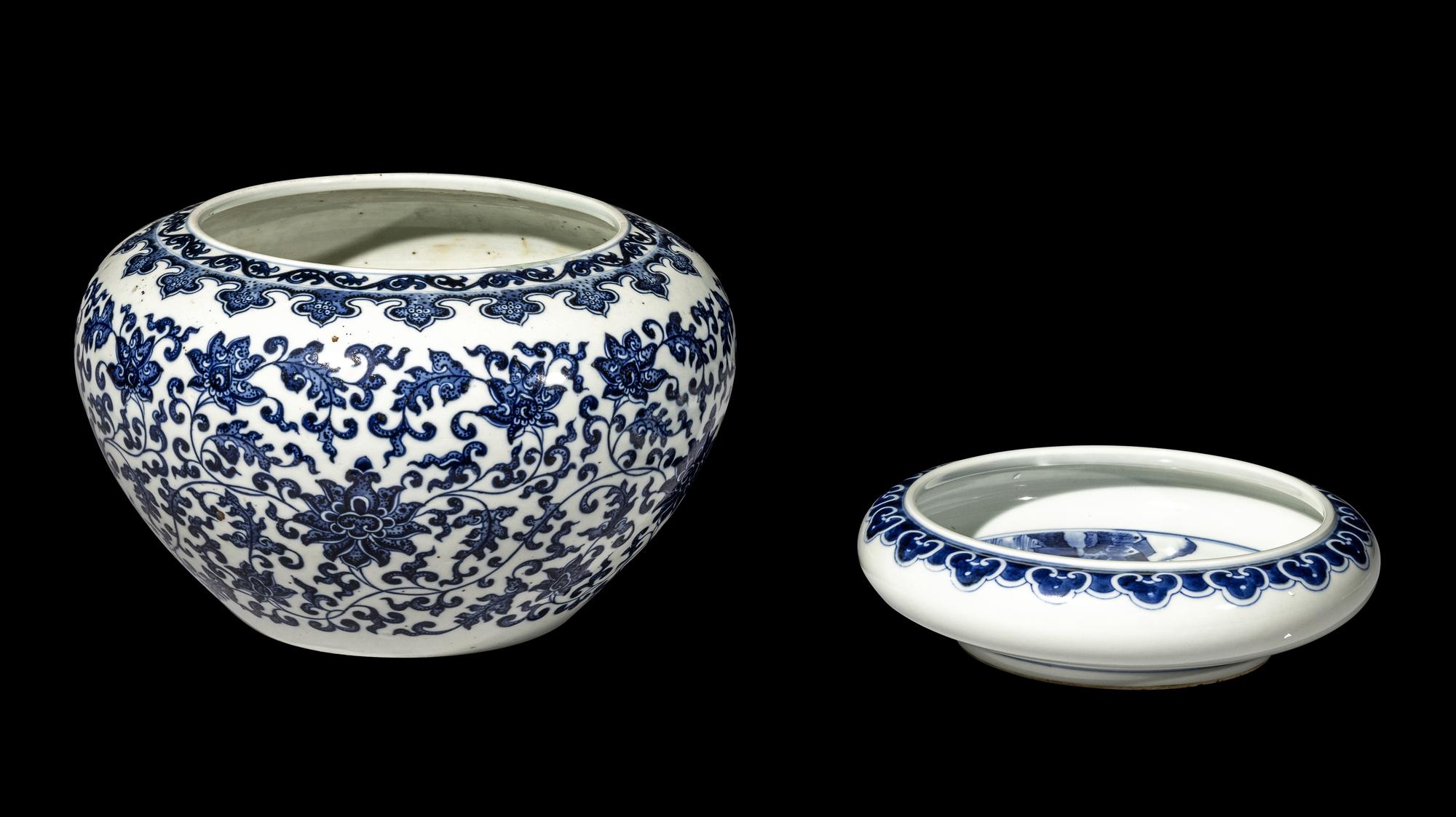 Two Chinese Blue and White Porcelain Brush Washer, Xi