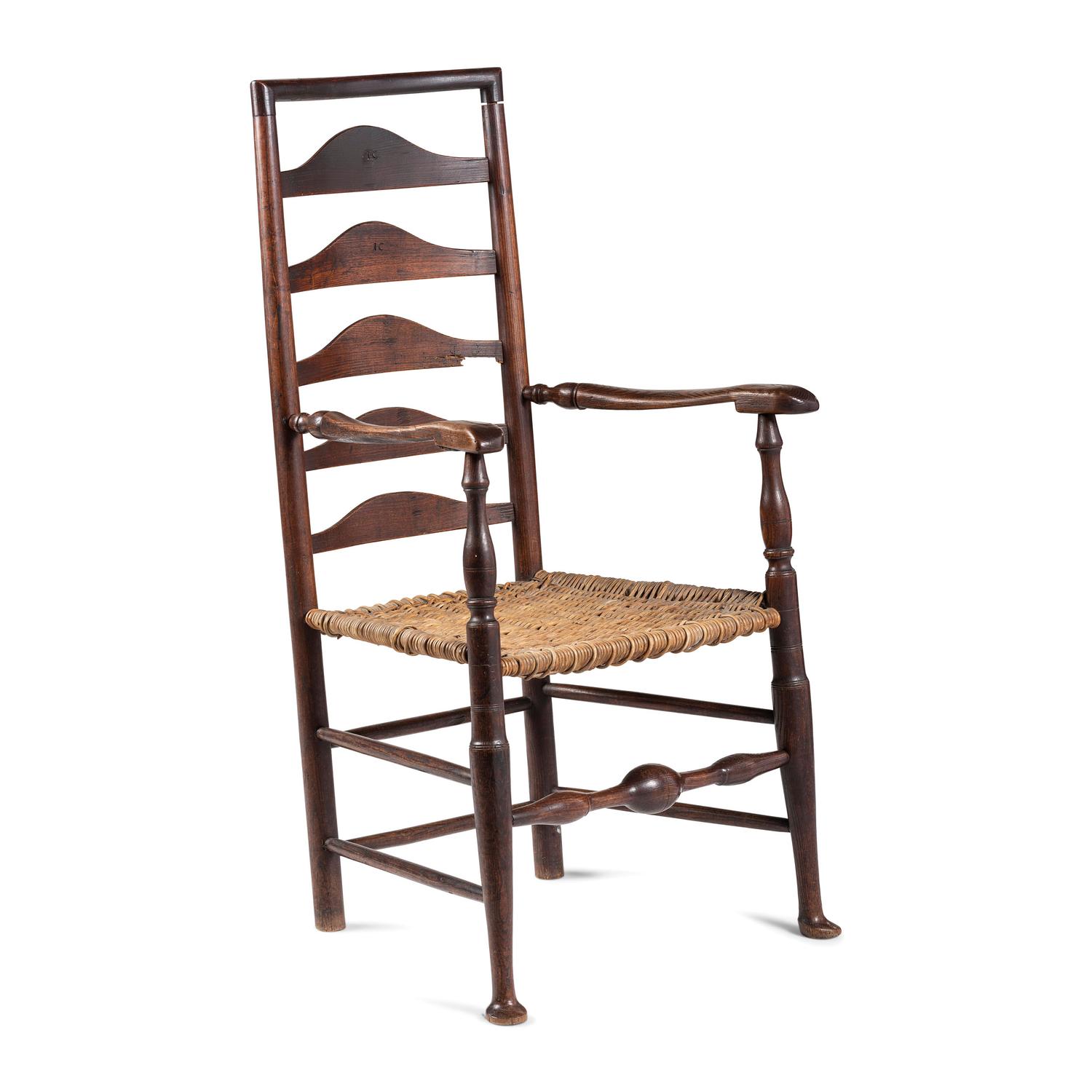 A William and Mary Ladderback Splint-Seat Armchair