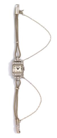 A Retro Platinum, Ruthenium, White Gold and Diamond Wristwatch, Harvel, 8.40 dwts.