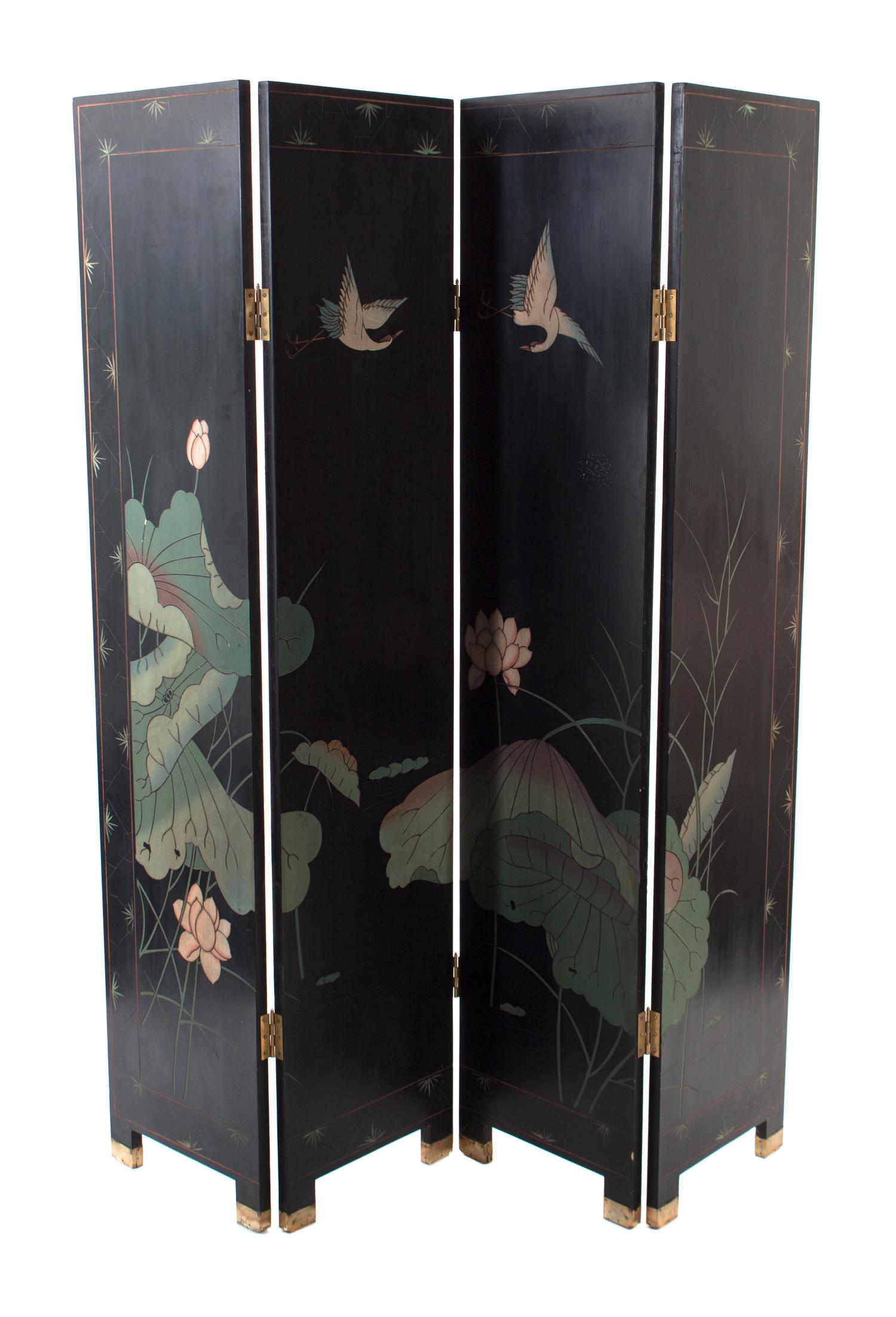 A Japanese Four Panel Folding Floor Screen Height 72 inches.