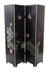 A Japanese Four Panel Folding Floor Screen Height 72 inches.