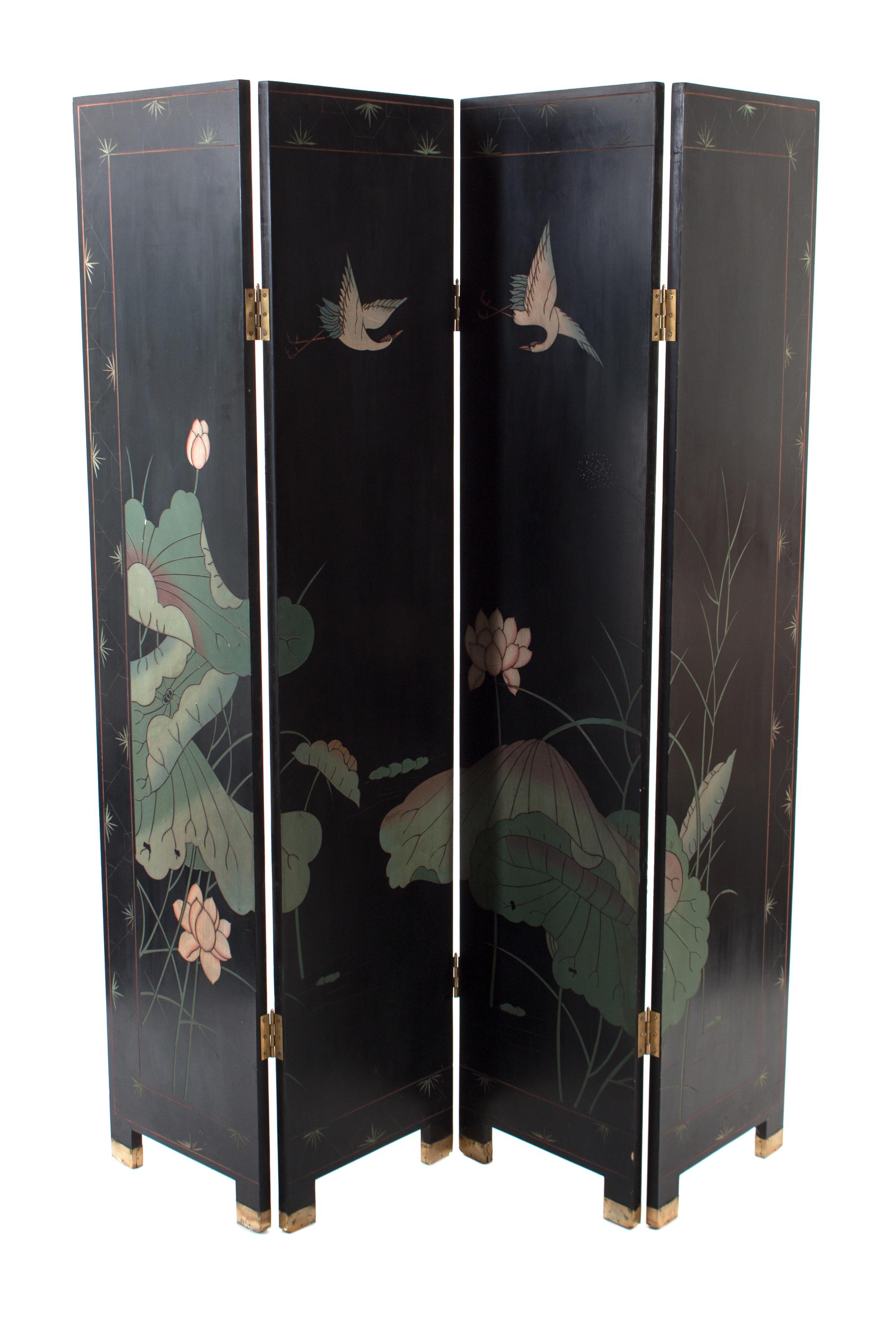 A Japanese Four Panel Folding Floor Screen Height 72 inches.