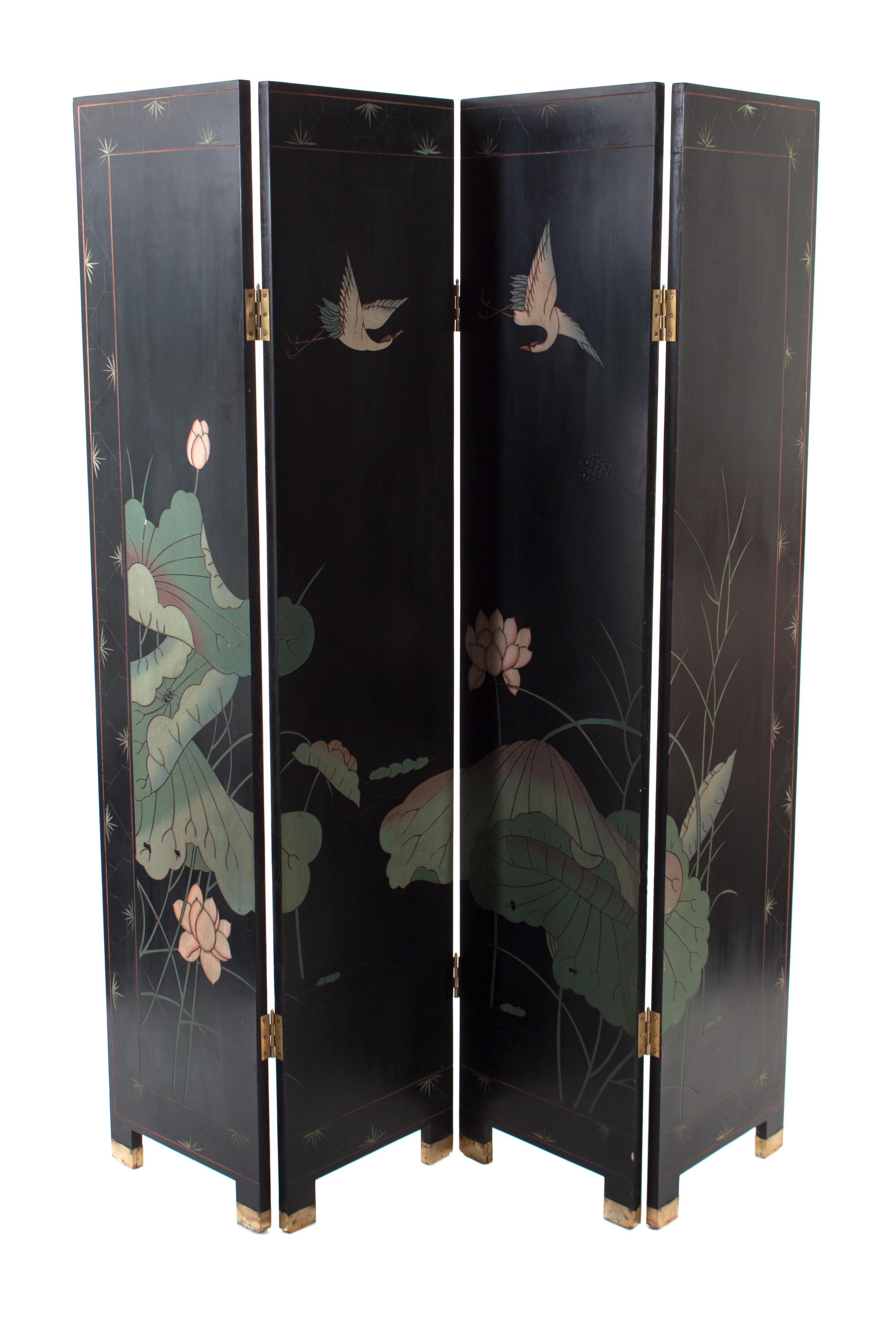 A Japanese Four Panel Folding Floor Screen Height 72 inches.