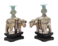 A Pair of Chinese Famille Rose Porcelain Elephant-Form Candlesticks