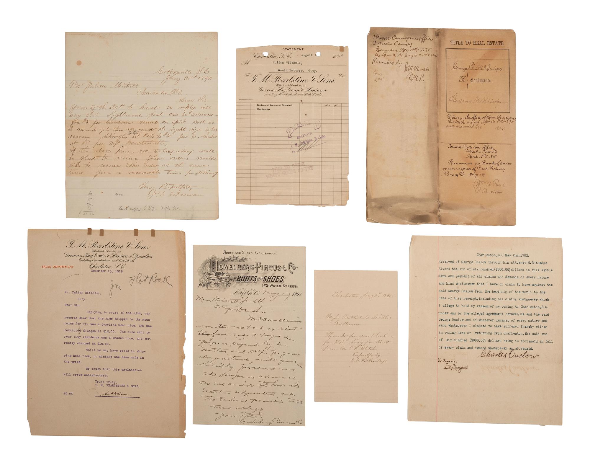 [SOUTH CAROLINA]. Group of 19th-century legal documents, including: