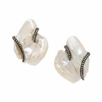 Gioia, Baroque Cultured Pearl, Diamond, and Blackened Gold Earrings