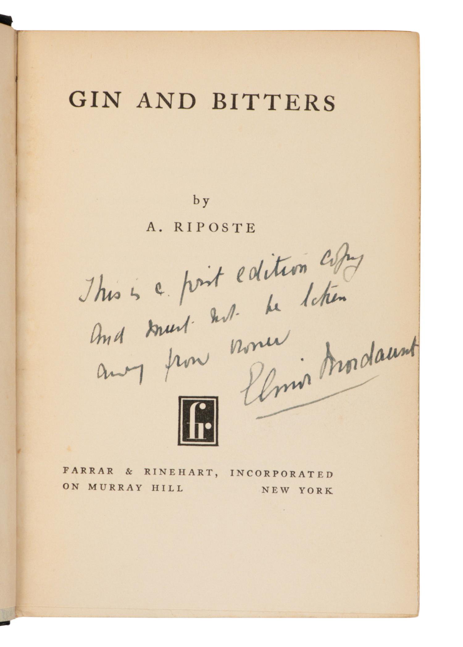 [Maugham, W. Somerset (1874-1965)]. -- [Mourdaunt, Elinor (1872-1942) as:] "A. Riposte." Full Circle. London: Martin Secker, 1931.