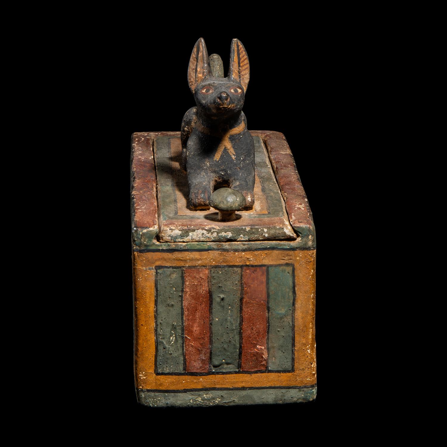 An Egyptian Painted Wood Box with Anubis